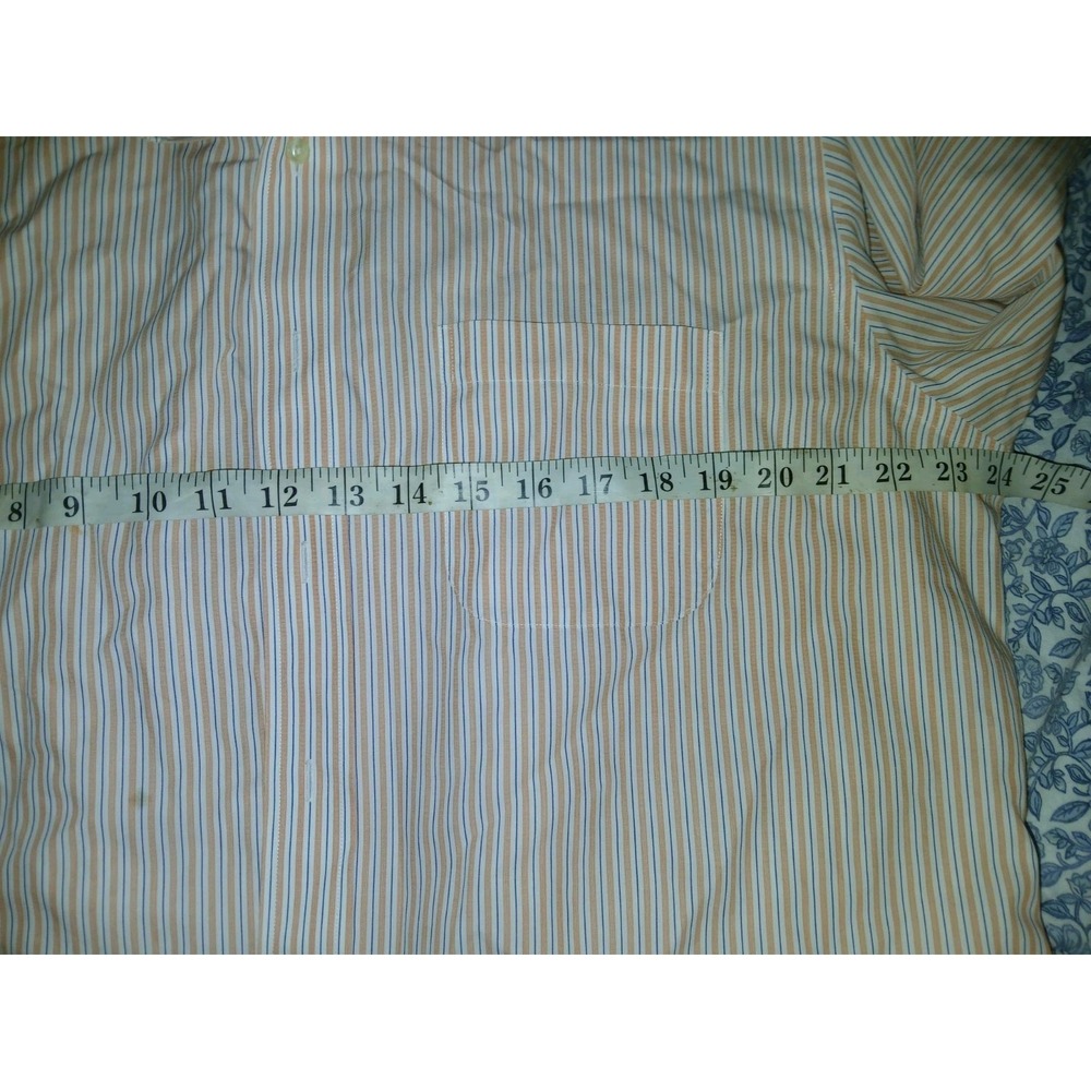 Brooks Brothers 17 35 Regent Fit Dress Shirt Orange Blue Striped Cotton Mens - Picture 6 of 7